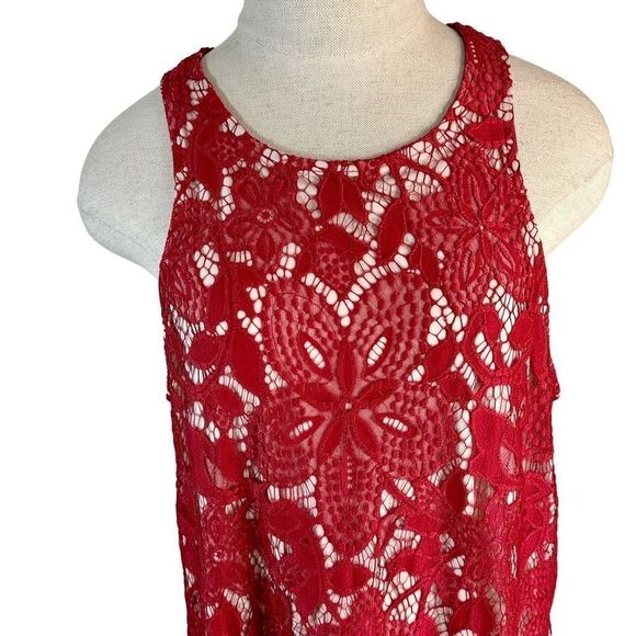Express Red Floral Lace Overlay Cocktail Dress Womens Large Sleeveless Glam - Picture 4 of 11
